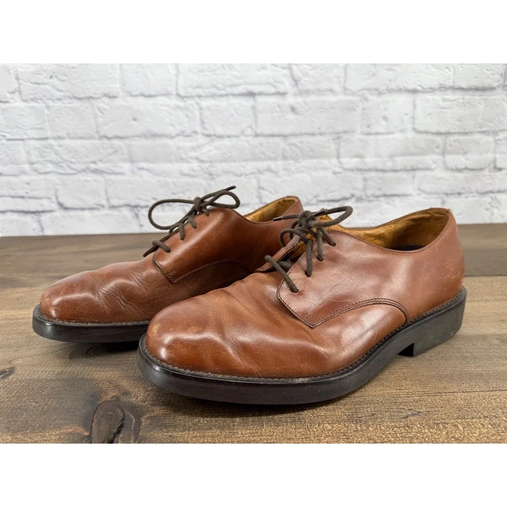 Lands End Mens Brown Leather Lace Up Oxford Dress Shoes Size 10D Classic Capsule